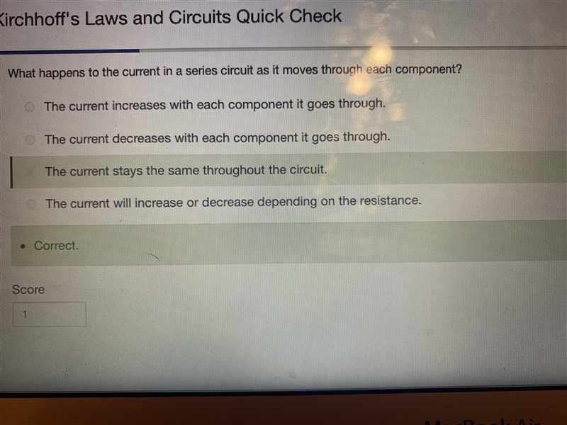 1. What happens to the current in a series circuit as it moves through each component-example-1