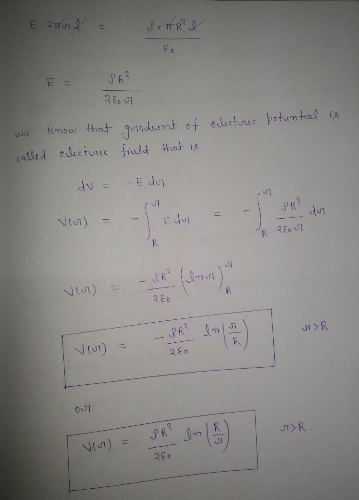 A very long solid cylinder of radius R has positive charge uniformly distributed throughout-example-2