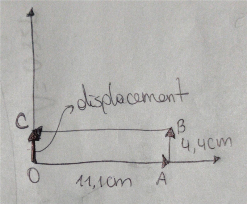 QUESTIONS An ant walks eastward for 11.1 cm, then northward for 4,4 cm and finally-example-1