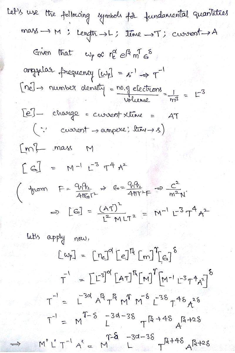 Dimensional analysis for the plasma oscillation frequency: A plasma (hot. ionized-example-2