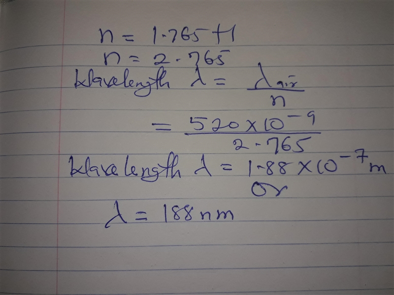 In a physics lab, light with a wavelength of 520 nm travels in air from a laser to-example-2