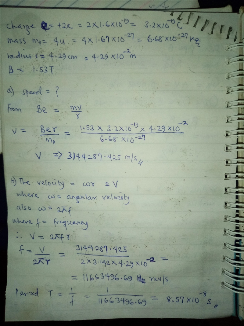 An alpha particle (q = +2e, m = 4.00 u) travels in a circular path of radius 4.29 cm-example-1