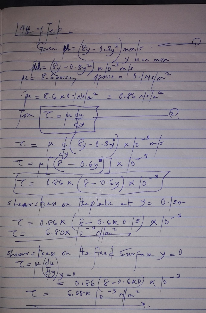 Velocity profile of a moving fluid over a flat (fixed) plate is given as: ???????? = from-example-1