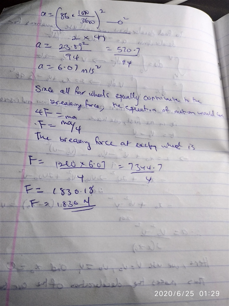 During a brake test, the rear-engine car is stopped from an initial speed of 86 km-example-2