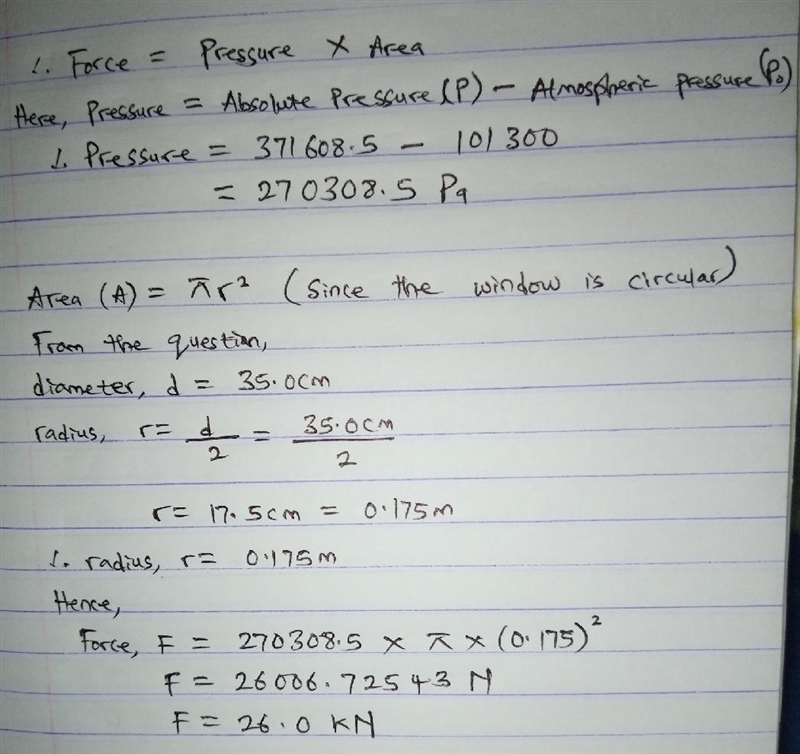 (a) Calculate the absolute pressure at the bottom of a fresh- water lake at a depth-example-2