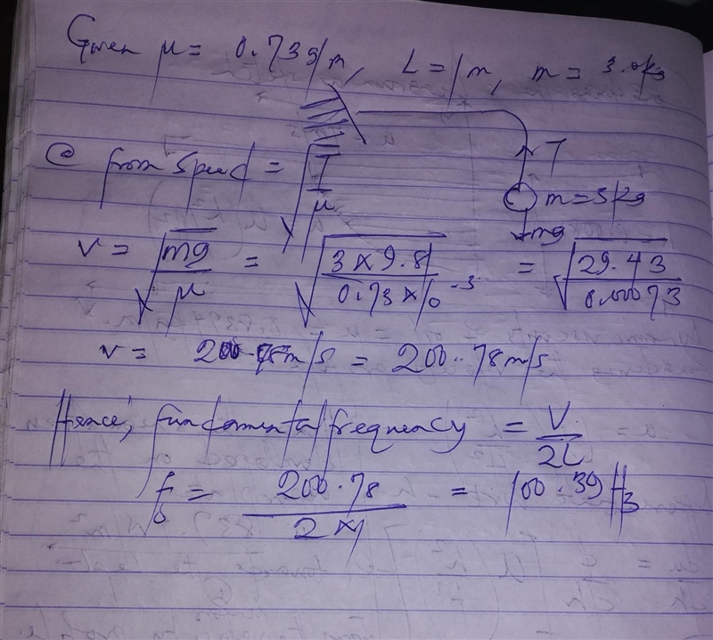 If you attach to the string a weight of mass m=3.0 kg, what must be the frequency-example-1