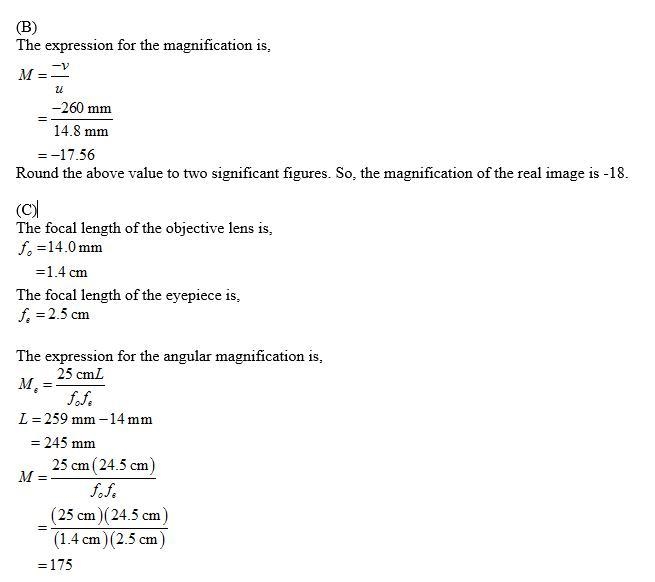 A microscope has an objective lens with a focal length of 14.0mm . A small object-example-1