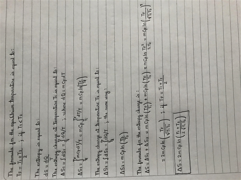 Two equal quantities of water, of mass m and at temperatures T1 and T2, (T1 > T-example-1