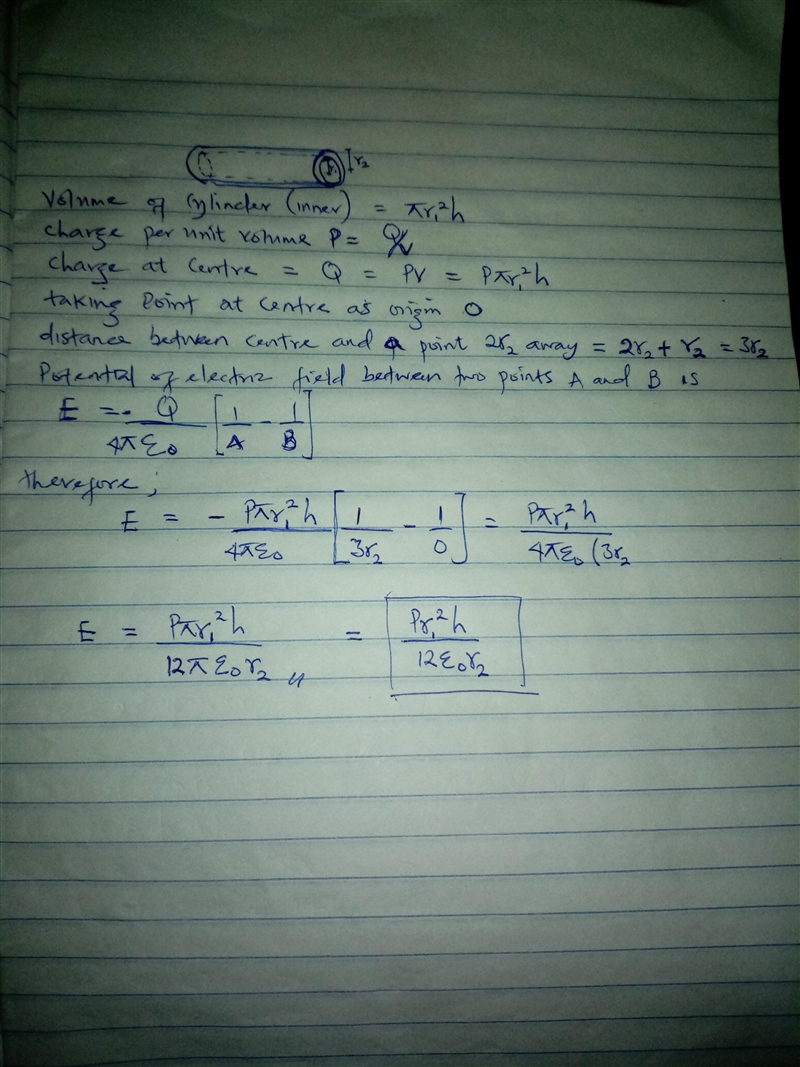 an infinitely ong insulating cylinder of radius r1 has a charge uniformly spread throughout-example-1