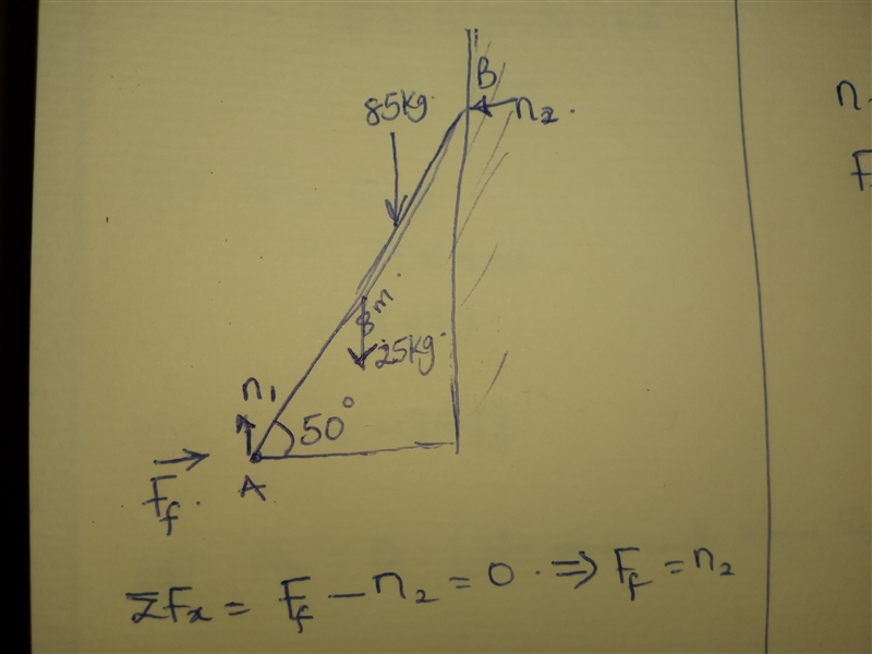 An 85 kg man is two-thirds the way up a an 8 m ladder that rests against a smooth-example-1