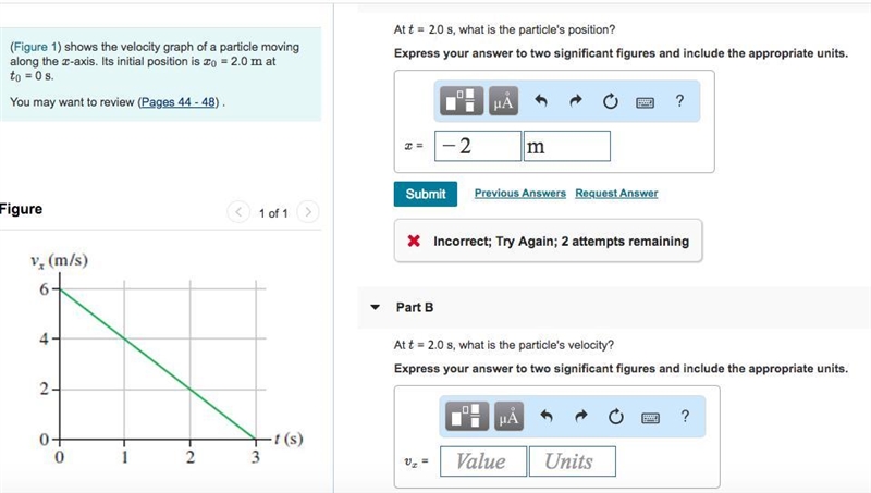 Part A At t tt = 2.0 s s , what is the particle's position? Express your answer to-example-1