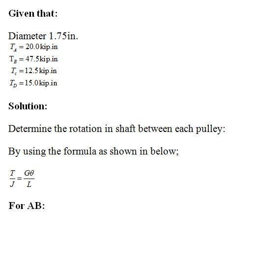 The 1.75in diameter steel uniform shaft has four pulleys attached to it and frictionless-example-1