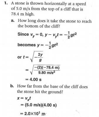 A stone is thrown horizontally from a cliff 30m high with an initial speed of 20m-example-1