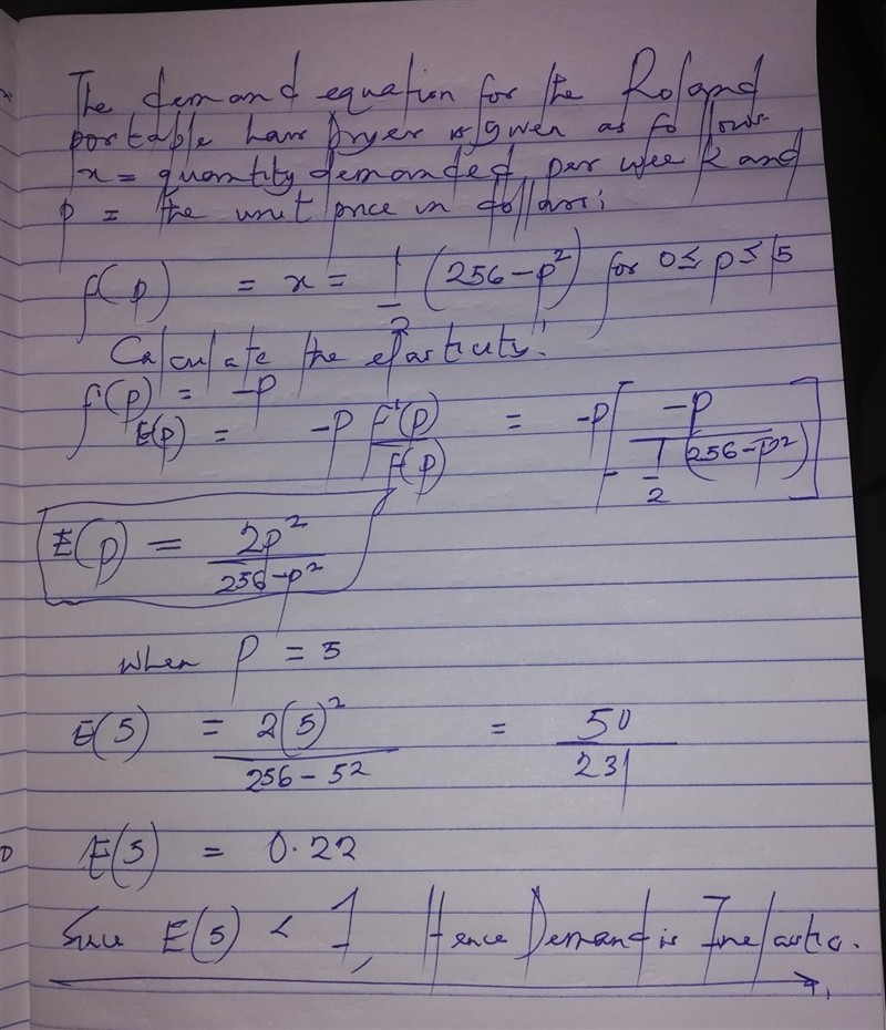 The demand equation for the Roland portable hairdryer is given as follows where x-example-1