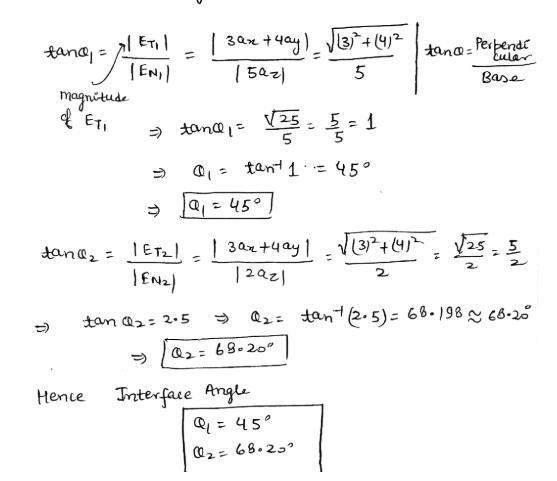 Consider the field E1 in the dielectric on the left of this interface. E1= 3ax+4ay-example-4