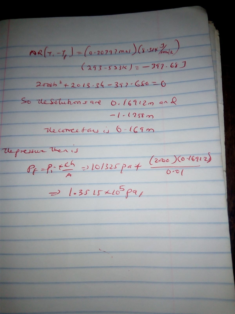 A cylinder is closed by a piston connected to a spring of constant 2.20 10^3 N/m. With-example-1