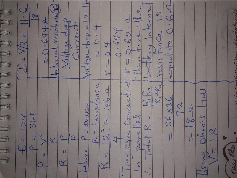 A battery with an emf of 12.0 V shows a terminal voltage of 11.6 V when operating-example-1