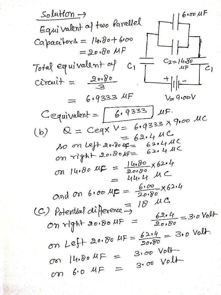 Consider the following. (Let C1 = 20.80 µF and C2 = 14.80 µF.) A rectangular circuit-example-1