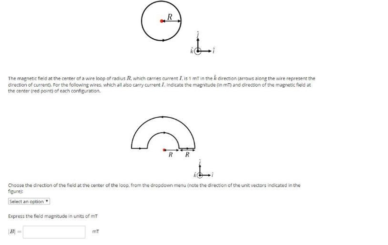 The magnetic field at the center of a wire loop of radius , which carries current-example-1