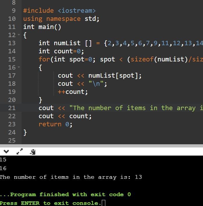 Int[] numList = {2,3,4,5,6,7,9,11,12,13,14,15,16}; int count=0; for(int spot=0; spot-example-1