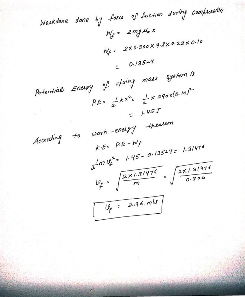 A horizontal spring with spring constant 290 N/m is compressed by 10 cm and then used-example-1