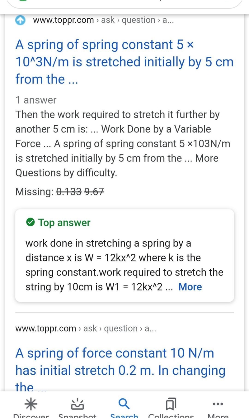 How much work is required to stretch a spring 0.133 m if its force constant is 9.67 N-example-1