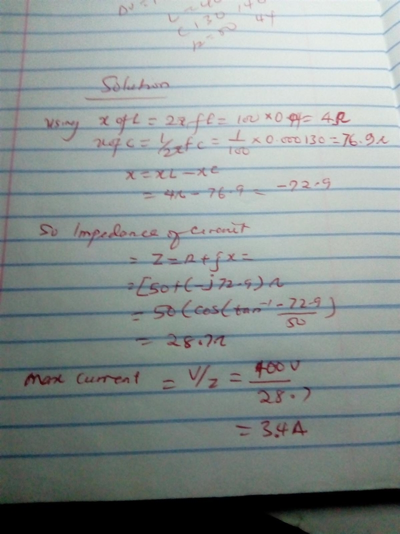 A sinusoidal voltage Δv = (100 V) sin (170t) is applied to a series RLC circuit with-example-1