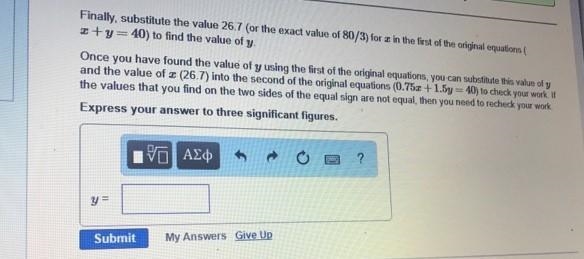 Substitute the value 26.7 (or the exact value of 80/3) for x in the first of the original-example-1