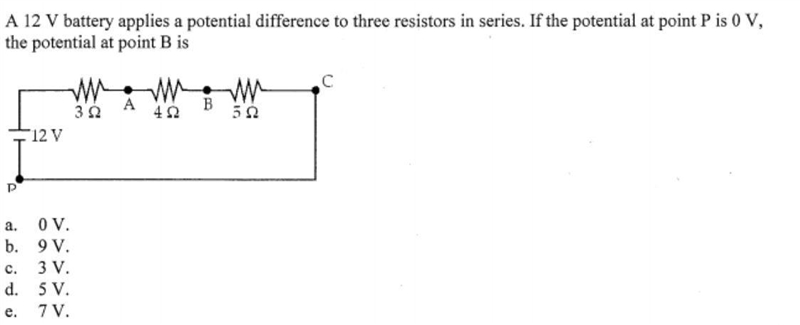 A 12 V battery applies a potential difference to three resistors in series. If the-example-1