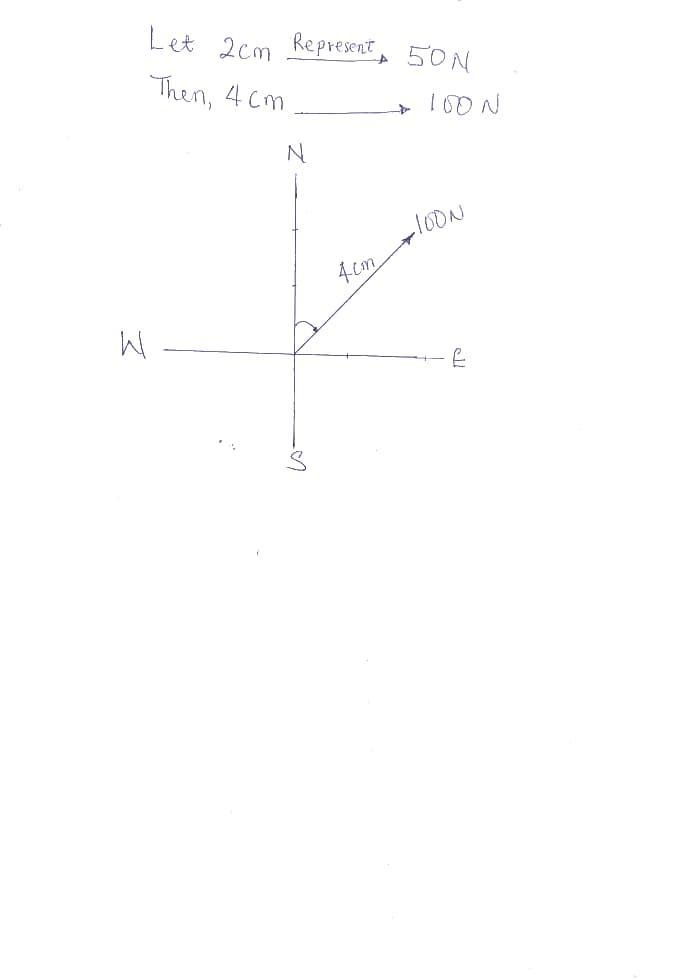 Represent a vector of 100 N in North-East direction-example-1