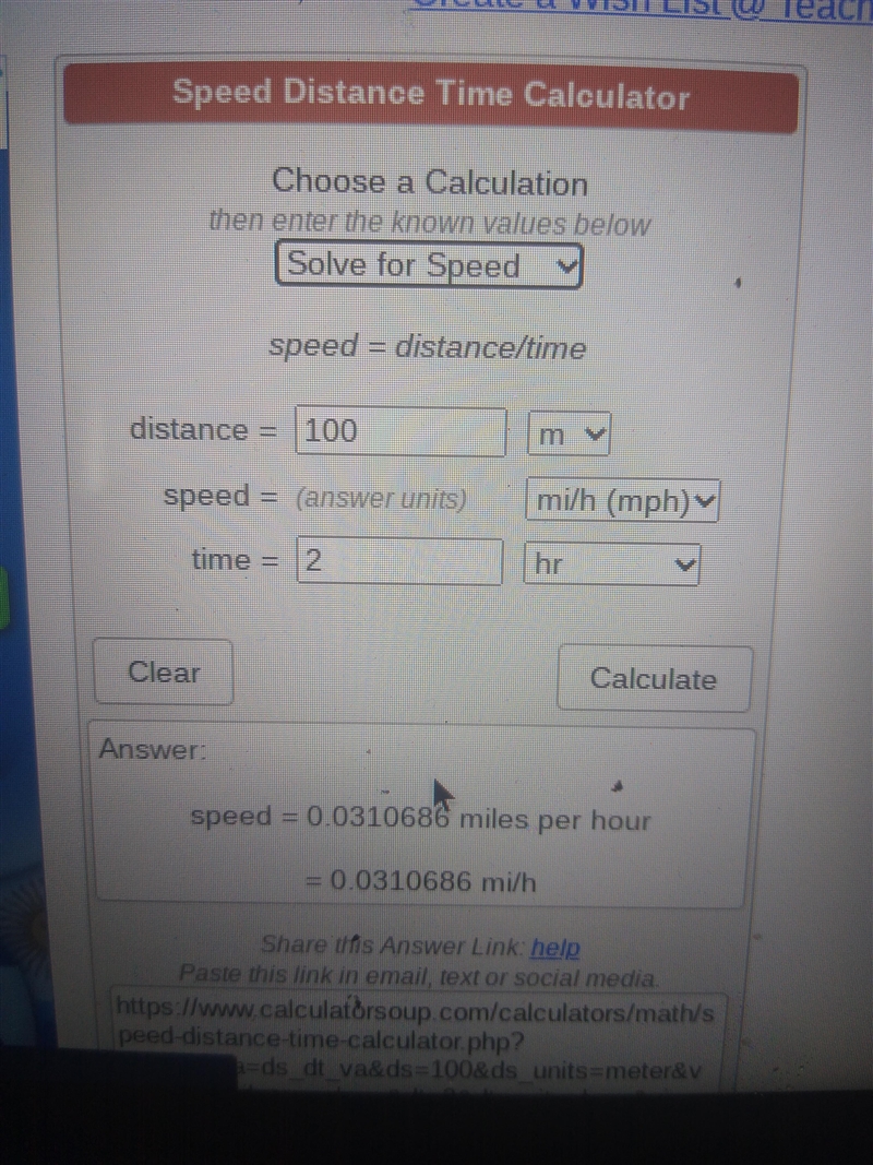 A snail moves 100 meters in 2 hours.What is his average speed-example-1