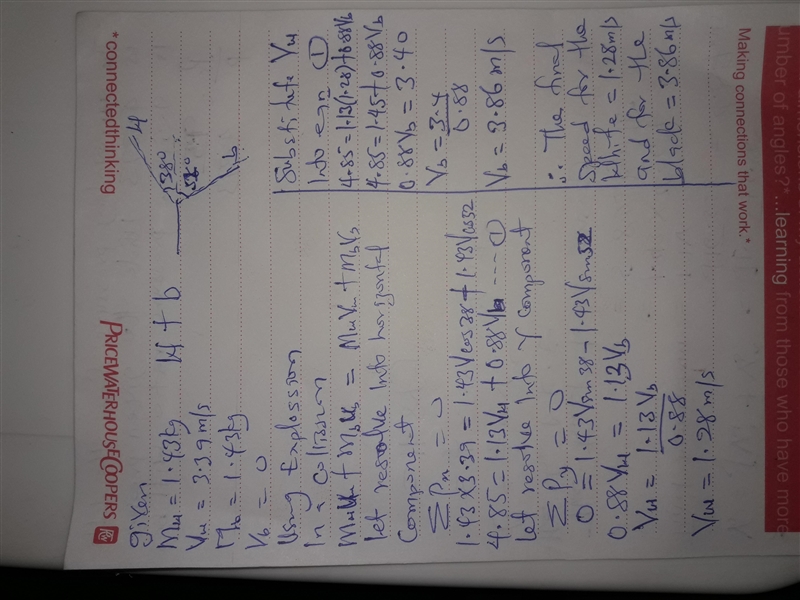 A white billiard ball with mass mw = 1.43 kg is moving directly to the right with-example-1