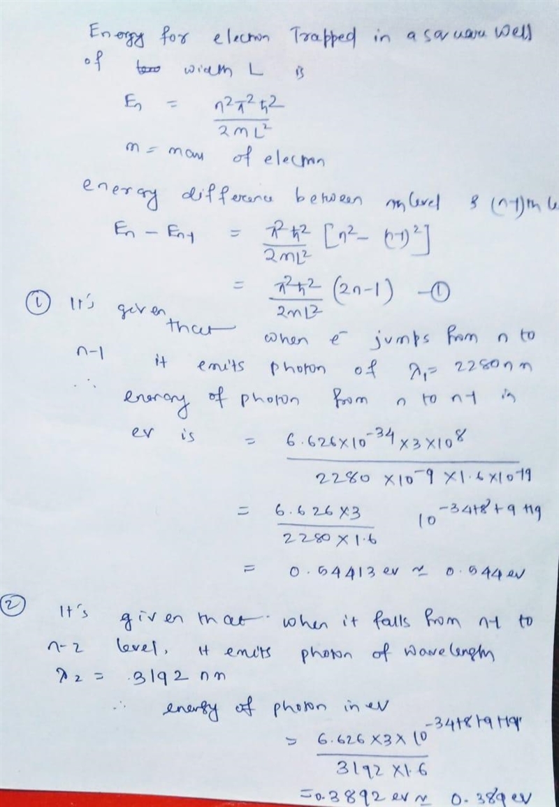 An electron is trapped in a square well of unknown width, L. It starts in unknown-example-1