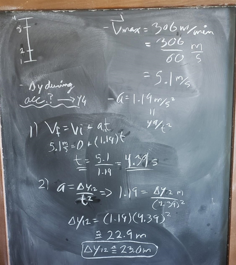 g A certain elevator cab has a total run of 195 m and a maximum speed is 306 m/min-example-1