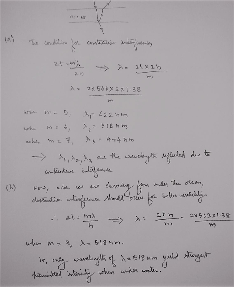 A thin layer of oil (n = 1.38) on the ocean surface for thousands of miles. As an-example-1