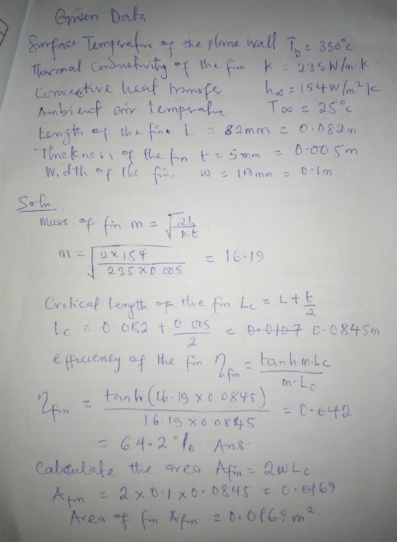 A plane wall with surface temperature of 350°C is attached with straight rectangular-example-1