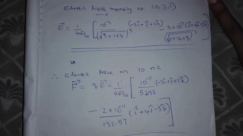 Point charges 1 mC and −2 mC are located at (3, 2, −1) and (−1, −1, 4), respectively-example-1