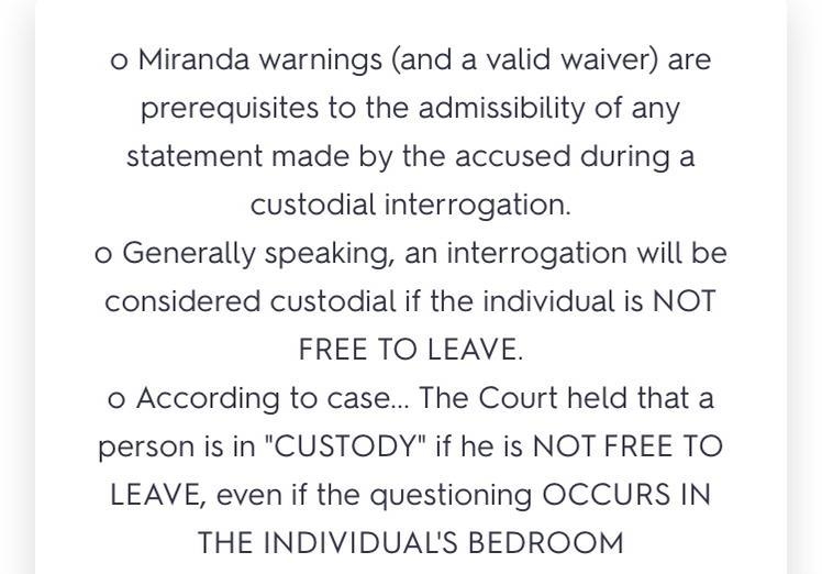 Miranda warnings and waiver must be shown if the person's statement resulted from-example-1