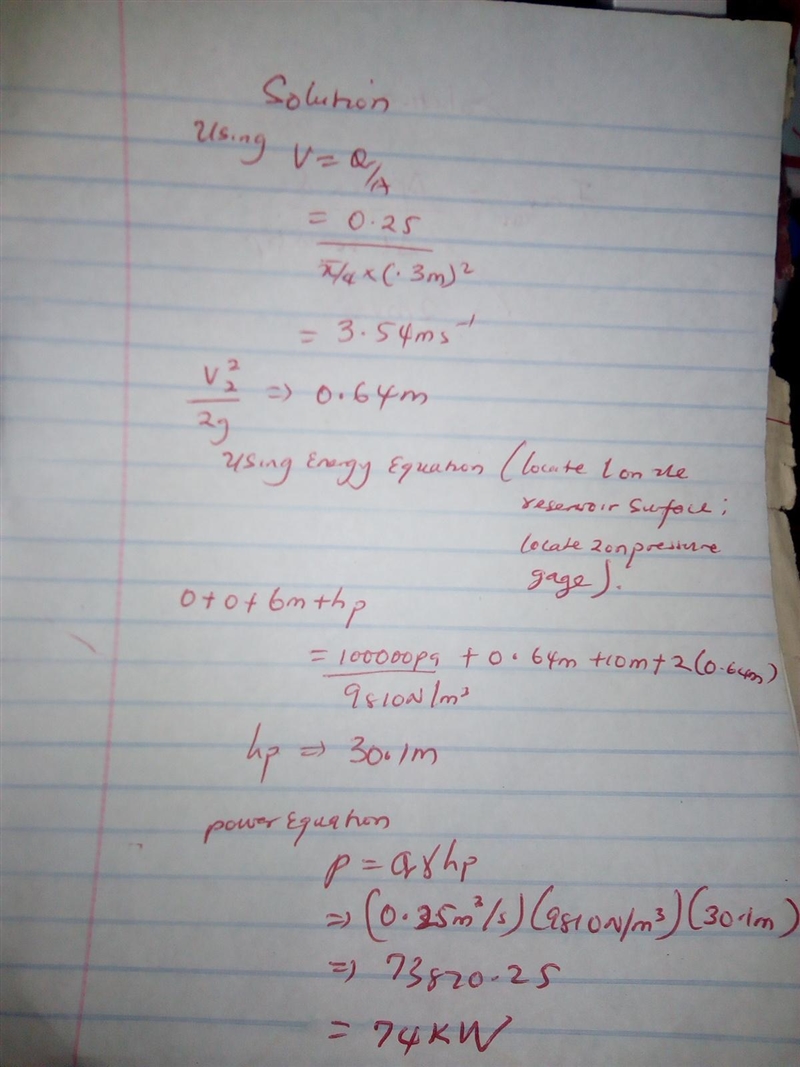 Water is flowing at a rate of 0.25 m3/s, and it is assumed that head loss in the system-example-1