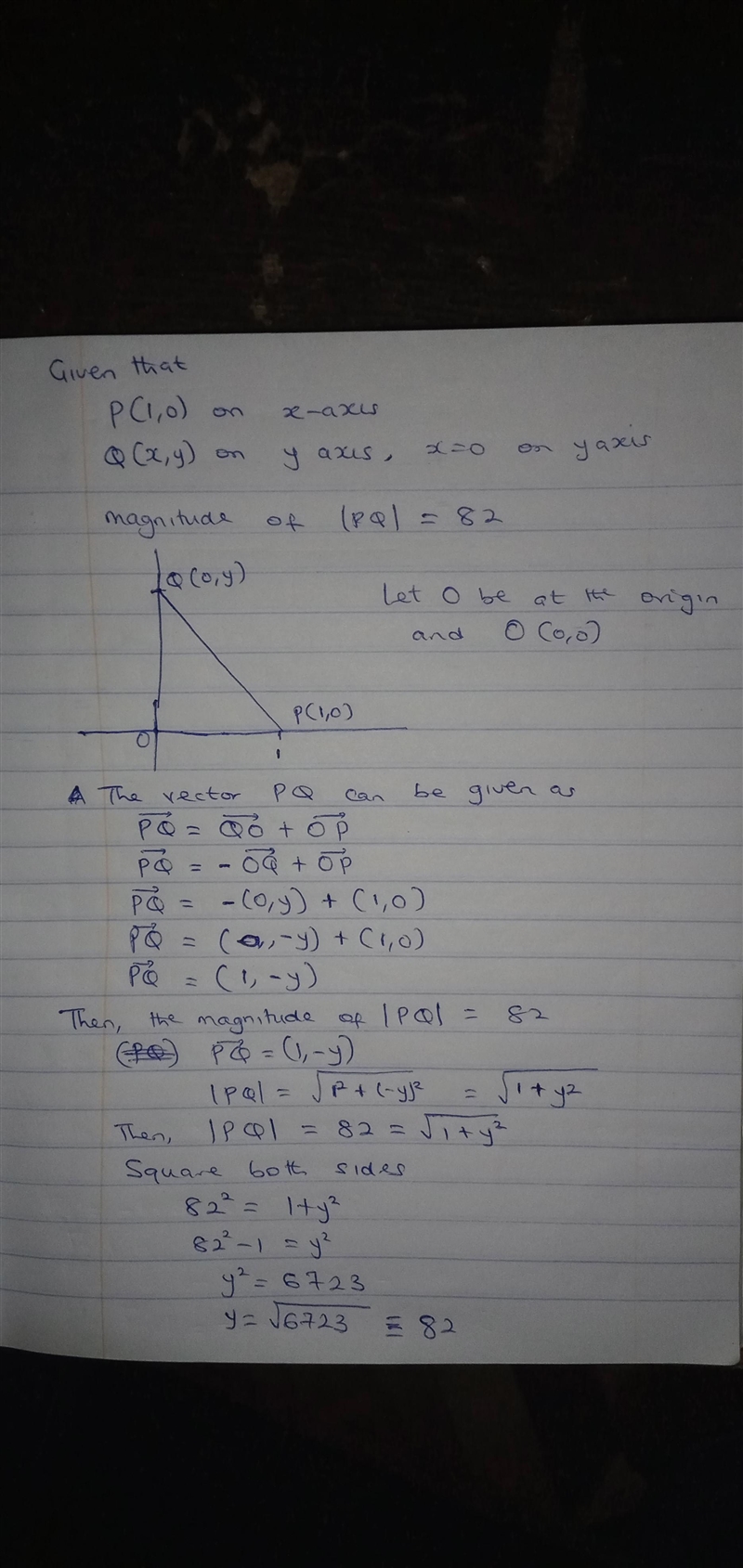 The vector v has initial point P(1, 0) and terminal point Q that is on the y-axis-example-2