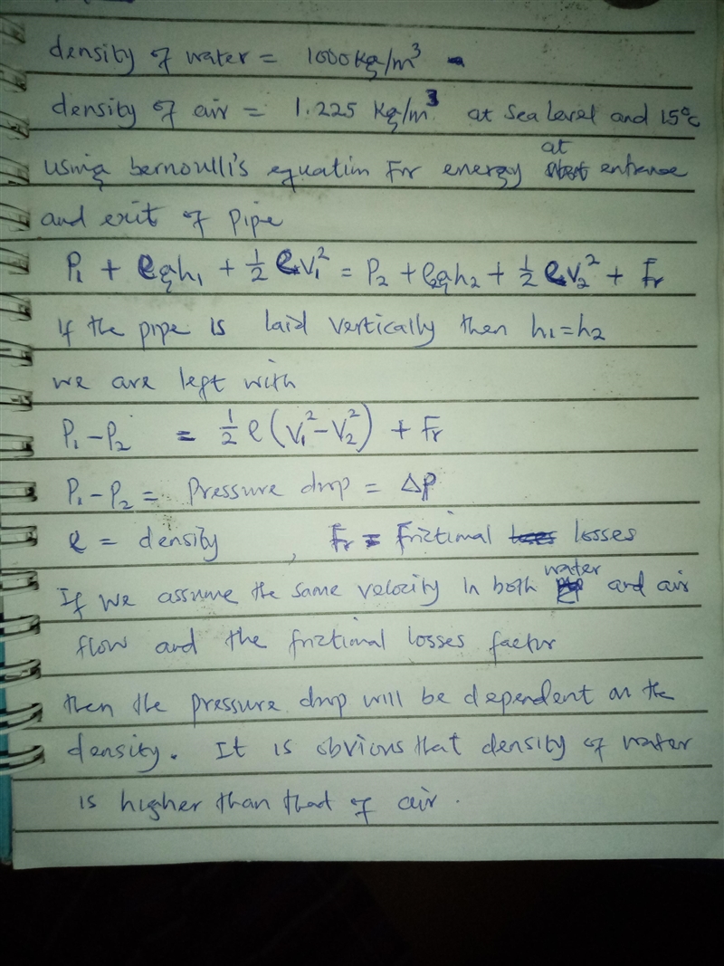 The same pipe is used to carry both air and water. For the same fluid velocity and-example-1