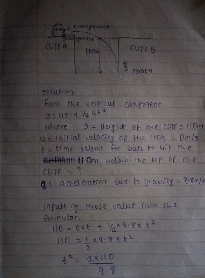 A person is standing 110m below the top of cliff B, and thetwo cliffs are 42m apart-example-2