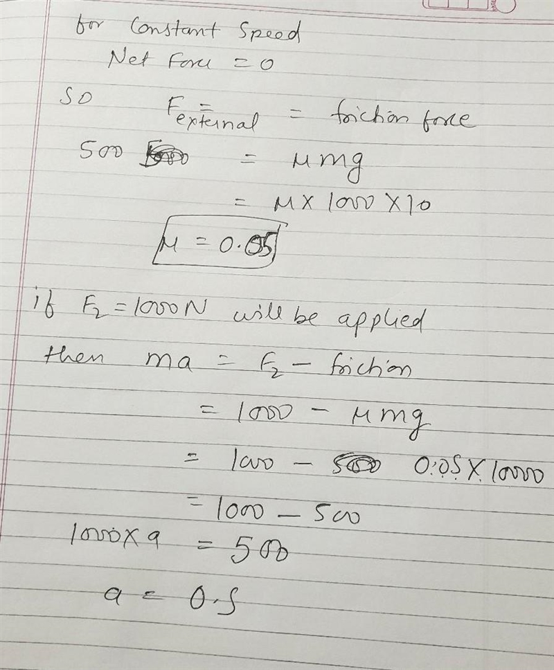 What acceleration will a 1000-kg car experience if a force of 500 N is applied?-example-1