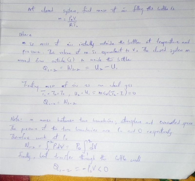 Consider an evacuated rigid bottle of volume V that is surrounded by the atmosphere-example-1