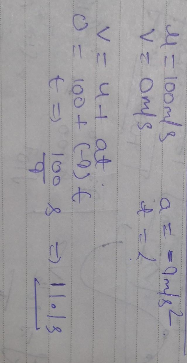 A jet plane lands with a velocity of 100 m/s and can accelerate at a maximum of -9.0 m-example-1