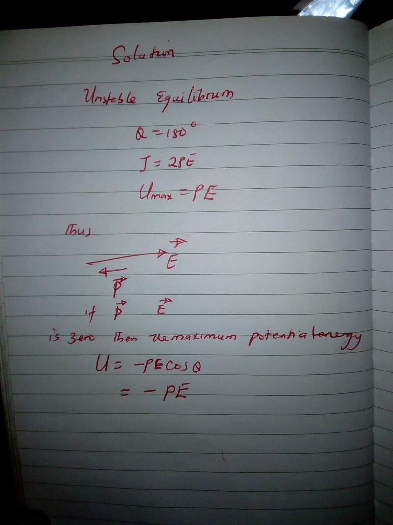 An electric dipole having dipole moment of magnitude p is placed in a uniform electric-example-1