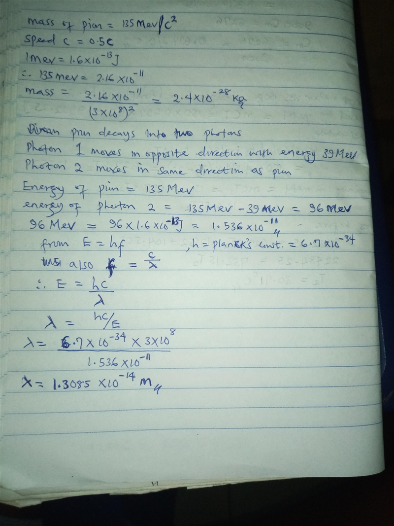 ) A neutral pion with rest mass 135MeV /c2 is traveling with speed 0.5c as measured-example-1