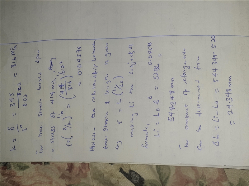 For some metal alloy, a true stress of 345 MPa (50040 psi) produces a plastic true-example-1