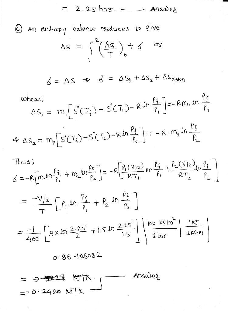 of the piston is 1.0 m3 of air at 400 K, 3 bar. On the other side is 1.0 m3 of air-example-2