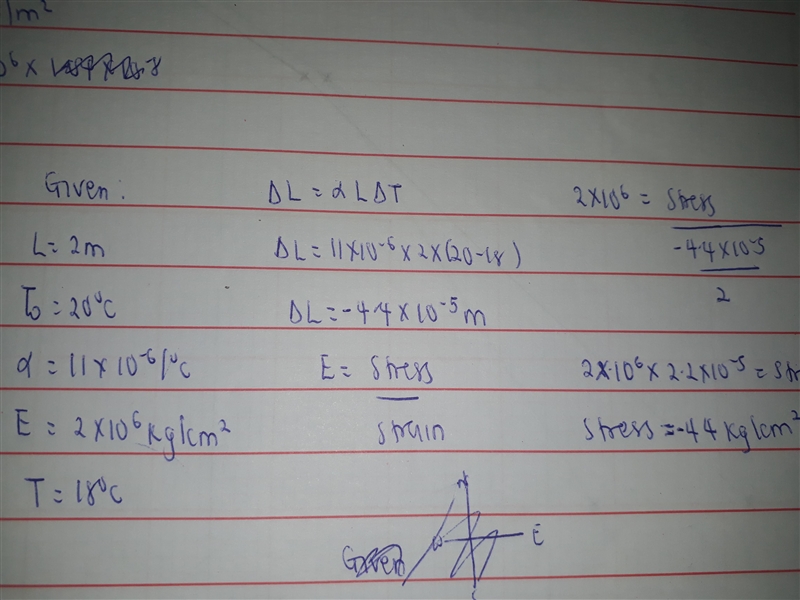 A steel bar of 2 m length is fixed at both ends at 20°C. The coefficient of thermal-example-1